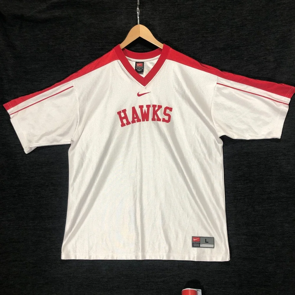 Nike Hawks Jersey V-Neck Short Sleeve Athletic Top‎ White Red Men's Size Large